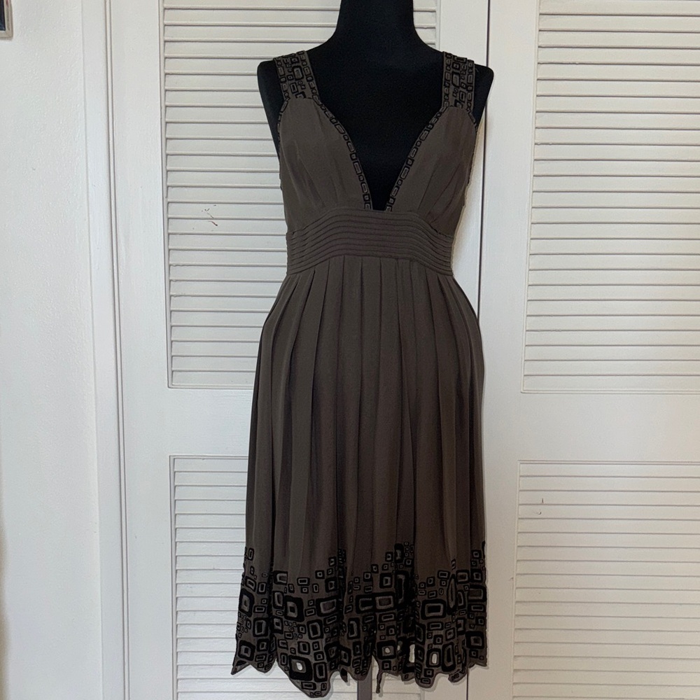 Catherine Malandrino Brown Midi Dress with Black Accents